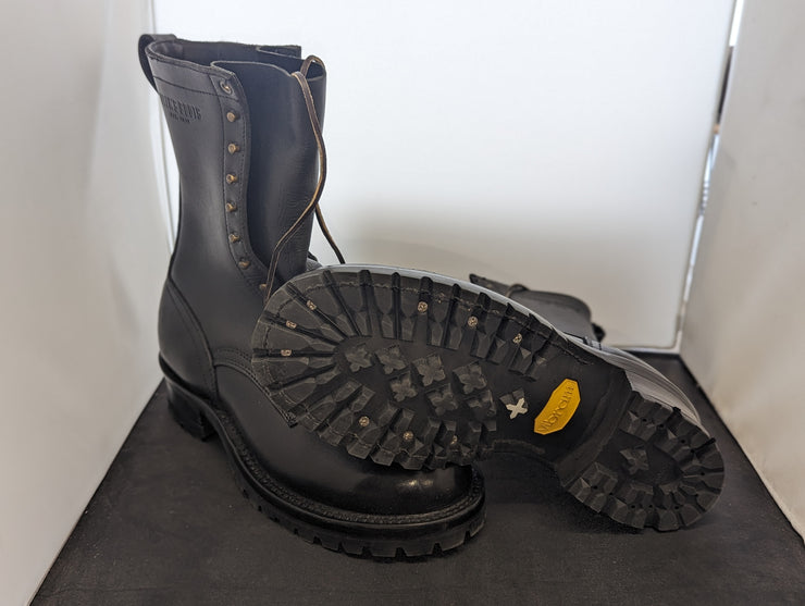 Drew's 10" Black Smooth Logger with Black Edge Size 12D - Baker's Boots and Clothing