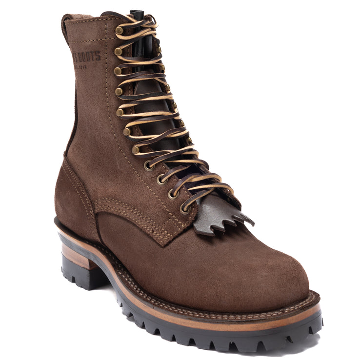 Drew's 8-Inch Logger - Brown Roughout Size 5.5D - Baker's Boots and Clothing